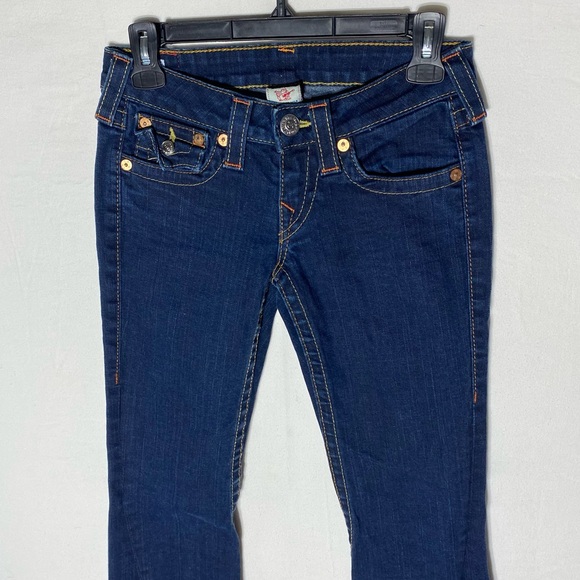 Vintage Y2K True Religion Dark Wash Ultra Low Rise Flare Leg Jeans 25 - Picture 13 of 16